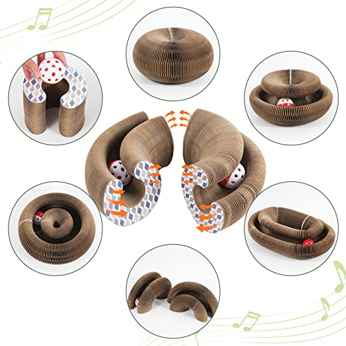 SENCONE Organlada Cat Scratcher Cardboard with Bell-Ball, Foldable Slinky Cat Scratch Pad, A Magic Organ Cat Butler Toy for Cat Scratching, 1pcs