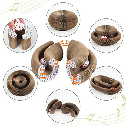 SENCONE Organlada Cat Scratcher Cardboard with Bell-Ball, Foldable Slinky Cat Scratch Pad, A Magic Organ Cat Butler Toy for Cat Scratching, 1pcs