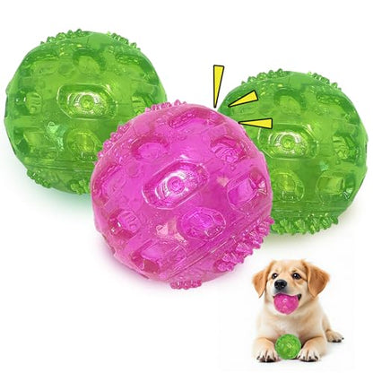 RICHIE Ultra Durable Squeaky Dog Balls 3 Inch for Large Medium Dogs, Tough Chew Toys for Aggressive Chewers, Floating Fetch Balls for Pool Play, Teeth Cleaning Dog Toys 3 Pack Red + Green + Green - color: Red + Green + Green