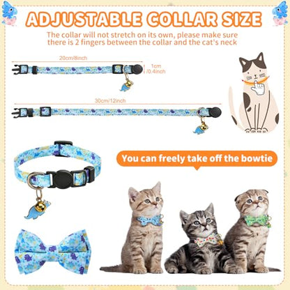 3 PCS Cat Collars with Bow Tie and Bell, Cat Collars Dinosaurs Pattern Breakaway Adjustable Cat Bow Tie Collars, Cute Bow Tie Suitable for Kittens Or Certain Puppies - color: Dinosaurs