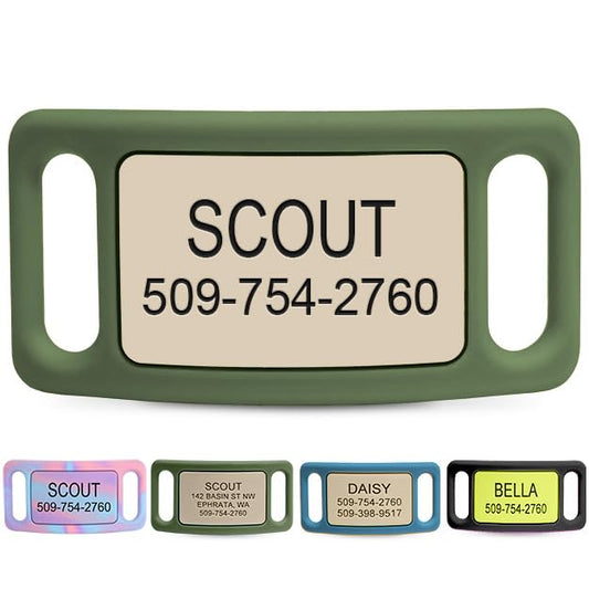 GoTags Lifestyle Silent Dog Tag, Personalized Engraved Silicone and Cat Name Pet ID Tags, Soundless Quiet Slide On Nameplate for Collars, No More Jingling Tags (Matcha, Large) - color: Lifestyle Matcha, size: Large (Pack of 1)