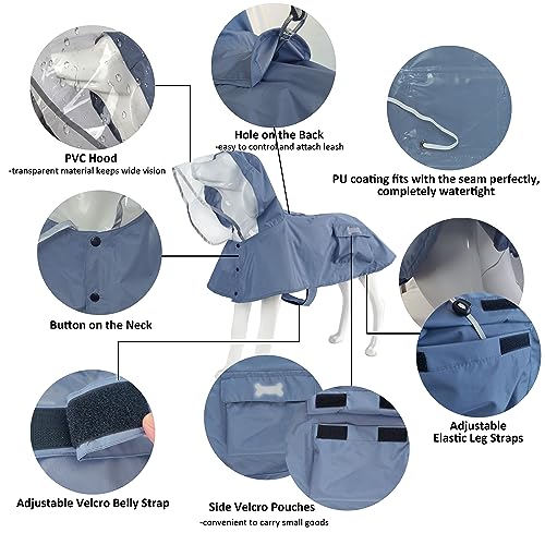 Waterproof Dog Raincoat, Adjustable Reflective Lightweight Pet Rain Clothes with Poncho Hood(Small, Blue&Grey) - color: Blue&Grey, size: Small(9-13lb)