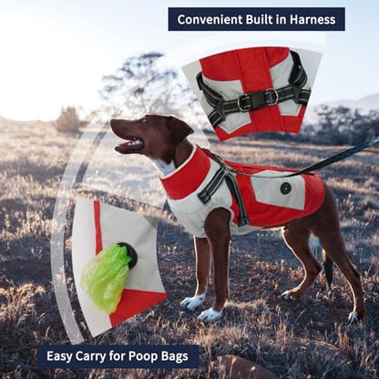 IECOii Dog Coat with Harness Built in - Red, Large - Waterproof Winter Coat, Fleece Lined Snow Jacket for Dogs - color: Red, size: Large(Chest:24.4 in)