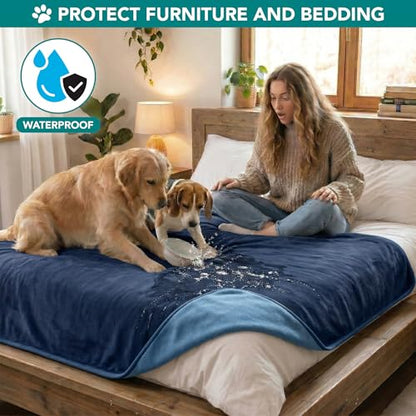 PetAmi Waterproof Pet Blanket Dog Bed Couch Cover for Furniture, Reversible Washable Soft Fleece - color: Navy/Blue, size: X-Large (60x80)