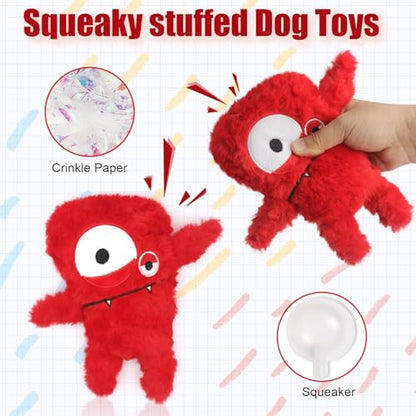 Squeaky Dog Toy, Plush Stuffed Dog Toy Keep Them Busy Tug of War Dog Chew Toy for Small Medium Large Dogs (Red) - color: Red