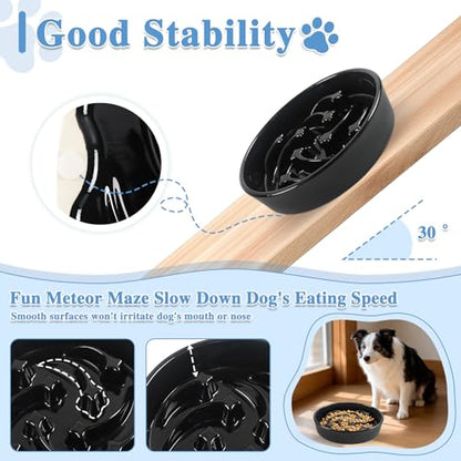 Ceramic Slow Feeder Dog Bowls, 2 Cups Dog Food Dish for Medium and Large Breed, Puzzle Dog Food Bowl for Fast Eater, 28OZ, 8.15 inch(Black) - color: Black-L