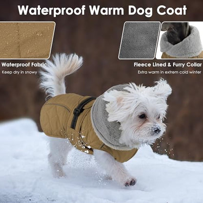 Dog Coat, Waterproof Dog Winter Jacket with Adjustable Buckle, Reflective Turtleneck Pet Snow Vest Warm Fleece Sweater for Small Medium Large Dogs - Khaki, 2XL - color: Khaki, size: XX-Large