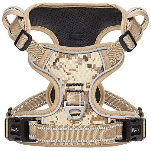 HEELE Dog Harness, No Pull Adjustable Padded Reflective Harness for Small Medium Large Dogs with Handle for Walking Training, Camo Tan, S - color: Camo Tan, size: S