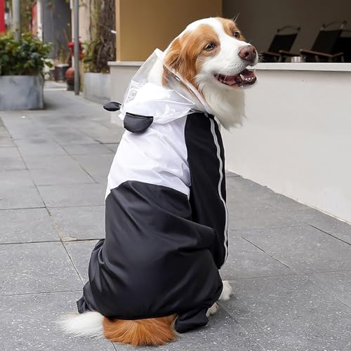 Dog Raincoat with Hood, Waterproof Full-Coverage Reflective Rain Jacket Quick-Drying Rain Poncho and Shoes for Small Medium Large Dogs,Panda,L - color: Panda, size: L（Back Length 12''）