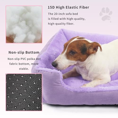 Tiny Dog Bed 20 Inch for Small Dogs, Soft Rectangle Puppy Bed with Plush Surface, Washable Pet Bed,Purple - color: Purple, size: 20"x19"x5"
