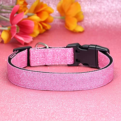 TDTOK Glitter Dog Collar, Comfy and Durable Bling Pet Collar for Small Medium Large Dogs with Eco-Friendly Plastic Buckle and Adjustable Stylish Nylon Material Fit Necks： 9.8-22.4'' - color: Pink, size: L