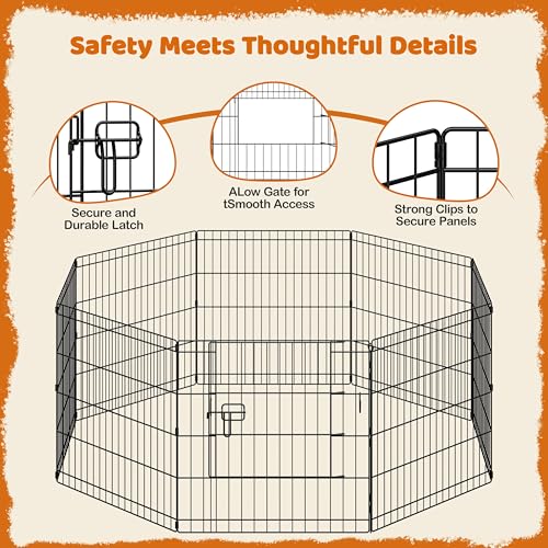 Yaheetech 24" High 8 Panel Foldable Metal Dog Exercise Pen Pet Playpen Dog Fence Outdoor & Indoor Use for Small Animals with Door Black - size: 24"