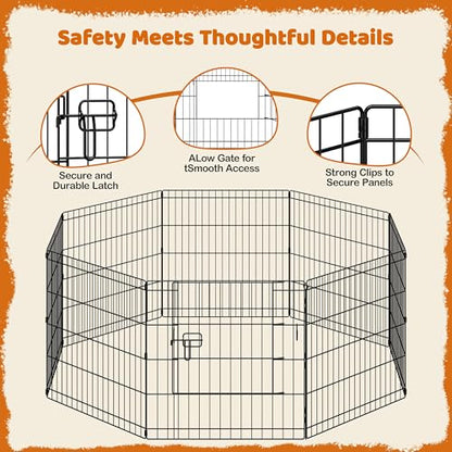 Yaheetech 24" High 8 Panel Foldable Metal Dog Exercise Pen Pet Playpen Dog Fence Outdoor & Indoor Use for Small Animals with Door Black - size: 24"