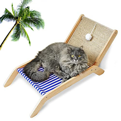 PETKARAY Beach Chair Cat Hammock, Elevated Cat Beds for Indoor Cats, Original Cozy Lounger with Sisal Scratcher and Toy Ball - color: Blue