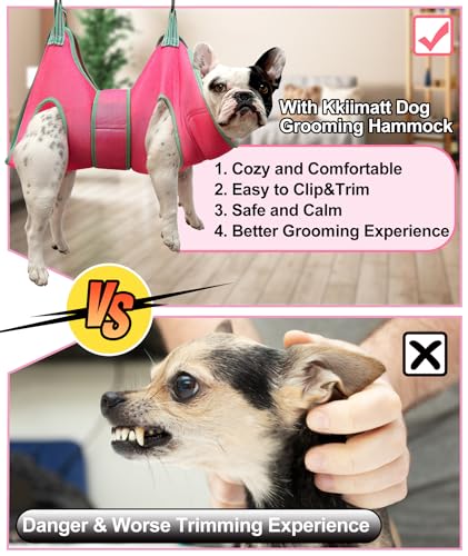Kkiimatt Dog Grooming Hammock, Medium Hanging Harness Holder Hanger for Nail Clipping,Nail Trimming Hammock,Dog Sling Restraint with Thick Fabric Neck Support for Claw Care - color: Medium 26-45LB/Pink