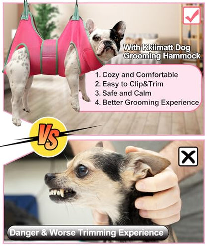 Kkiimatt Dog Grooming Hammock,XS Pink Hanging Harness Holder for Nail Clipping/Trimming,Grooming Sling Hanger with Thick Fabric Neck Support,Strap Restraint for Claw Care - color: X-Small 8-14 LB/Pink