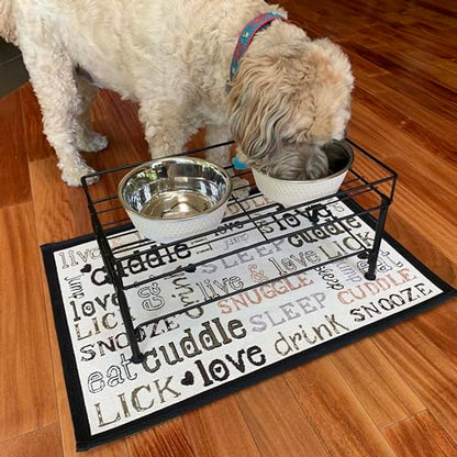 PetRageous 81031 Tobys Set The Table Steel Frame Dog Feeder, 7-Inch Tall by 18-Inch Long and 8.5-Inch Wide, Holds Two 8-Inch Diameter Bowls, for Medium Dogs And Cats, Black - size: 7-Inch Height