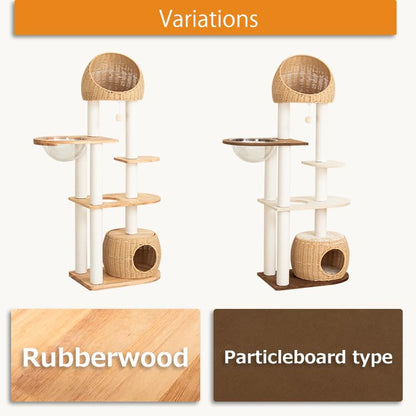 Wood Cat Tree for Large Cat, 60-Inch Tall Cat Tower with Scratching Post for Indoor Cats, Multi-Level Cat Condo with Hand-Woven Cat Bed and Acrylic Bowl Easy to Clean (Brown-81004S) - color: Nature 81004