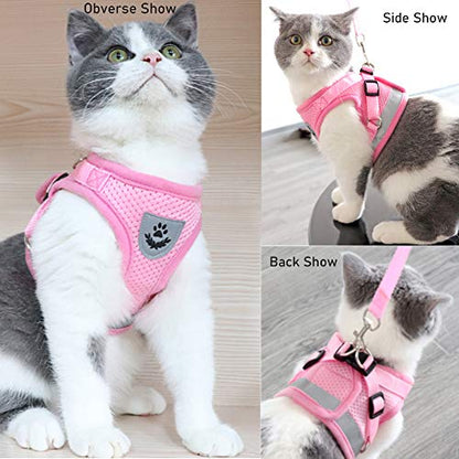 Dog Harness and Leash Set for Walking, Soft Mesh Adjustable Easy Control Lightweight Cat Vest Harnesses with Reflective Strips, Escape Proof Small Dogs Cats Vests (Pink, X-Small) - color: Pink, size: X-Small