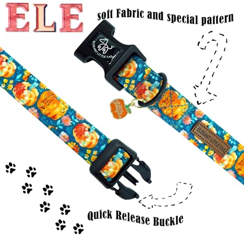 Elegant little tail Halloween Dog Collar, Pumpkin with Flower Print Blue Fall Pet Collars Cotton Soft Sturdy Puppy Collars Holiday Female Adjustable Collar for X-Small Puppy - color: Fall-Blue Pumpkin, size: X-Small (Pack of 1)