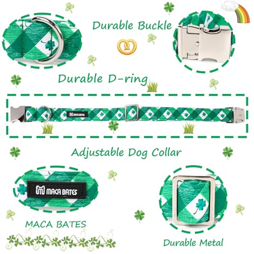 Maca Bates St Patricks Day Dog Collar Irish Clover Dogs Collars Plaid Green Spring Adjustable Durable Saint Patrick's Shamrock Spring Gift for Small Medium Large Girl Boy Male Female Puppy - color: St. Patrick--clover grid, size: S