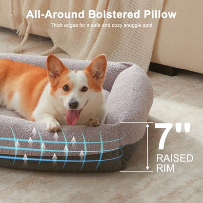 Washable Dog Bed Medium Size Dogs, Rectangle Comfy Fluffy Small Dog Beds, Removable Zipper Cover Machine Wash, Soft Orthopedic Bed Durable Pet Cuddler with Anti-Slip Bottom, 25"x21"x7", Grey - color: Grey, size: M(25''x21''x7'')
