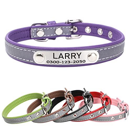 Personalized Reflective Dog & Cat Collar with Silent ID Tag, Custom Engraved Pet Name & Phone Number, Ultra Soft Microfiber, No-Jingle Safety Collar for Small Medium Large Dogs - color: Purple, size: M: 11-15" (Fit 14-22 lb)