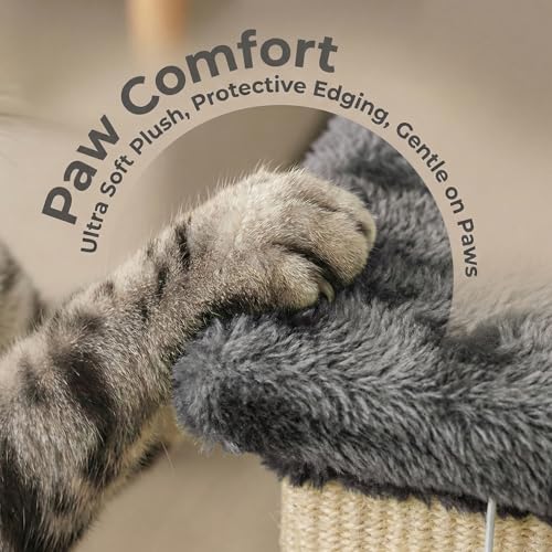 32" Tall Cat Scratching Post, Cat Scratcher with Heavy Duty Thick Wood Base, Cat Tower with Natural Sisal Rope and Hanging Ball, Plant-Like Design Scratching Post, for Small and Adult Kittens, Grey - color: Dark Grey