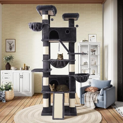 SHA CERLIN 81in Multi-Level Tall Cat Tree Tower for Indoor Kitties/Larger Cat Condo Furniture with Hammock/Cozy Pussycat Perches/Sisal Scratching Posts/Pet House/Wide Base/Dark Grey - color: Dark Grey