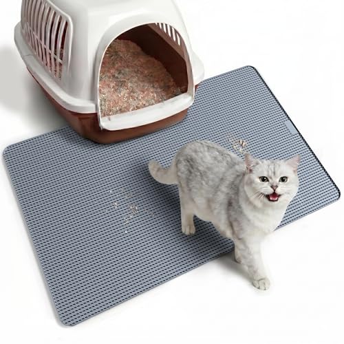 Cat Litter Mat, (33" x 21") Silicone Litter Trapping Mat - Waterproof/Urine Proof, Litter Box Mat - Keep the Floor Clean Grey - color: Grey, size: L