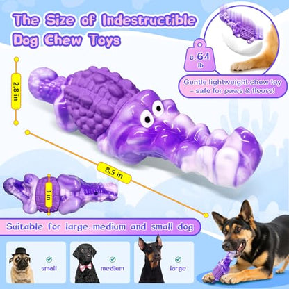 Squeaky Dog Chew Toys for Aggressive Chewers - Tough Crocodile Chew Toy for Small Medium Large Dogs, Dental Cleaning & Anxiety Relief, Boredom Buster (Purple) - color: Purple