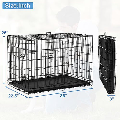 Dog Crates for Large Dogs Outdoor Indoor, Dog Cage Kennel Foldable Metal Wire Dog Crate with Leak-Proof Tray and Handle Double Door, Animal Pet Cage, 36 Inch - size: 36 INCH
