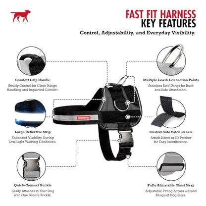 Tuff Pupper Fast Fit Harness for Extra Large Dogs | No Pull No Choke, Escape-Proof | Rugged Padded Breathable Vest | Traffic Control Handle | 3 Leash Clips | Reflective Trim | Easy On Off (XL, Grey) - color: Charcoal Grey, size: X-Large (Chest 32-41.5 Inc