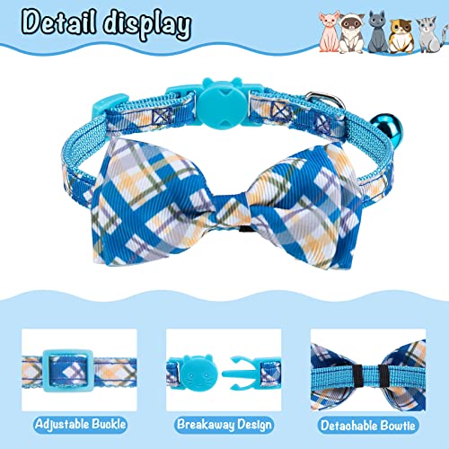 Breakaway Cat Collar with Removable Bow Tie and Bell, 3 Pack Safety Buckle Kitten Collars, Adjustable Pet Collar with Cute Multi-Style Patterns, Ideal for Boy Cats Puppy - color: Style B - Blue