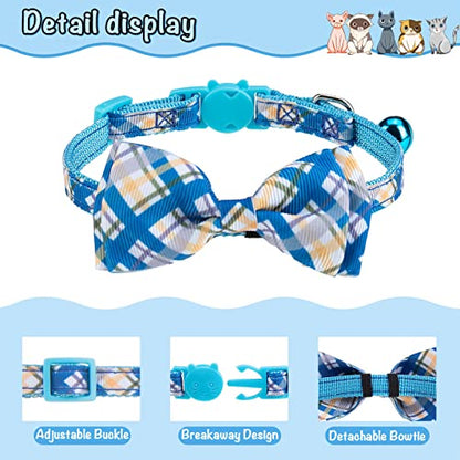 Breakaway Cat Collar with Removable Bow Tie and Bell, 3 Pack Safety Buckle Kitten Collars, Adjustable Pet Collar with Cute Multi-Style Patterns, Ideal for Boy Cats Puppy - color: Style B - Blue