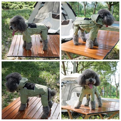 LOVELONGLONG Waterproof Dog Raincoat with Removable Hood – Outdoor Full Body Dog Jacket, Windproof Snowproof Shell Suit – All Season Pet Rain Gear Sage Green S+ - color: Sage Green, size: S+ (Back 13")
