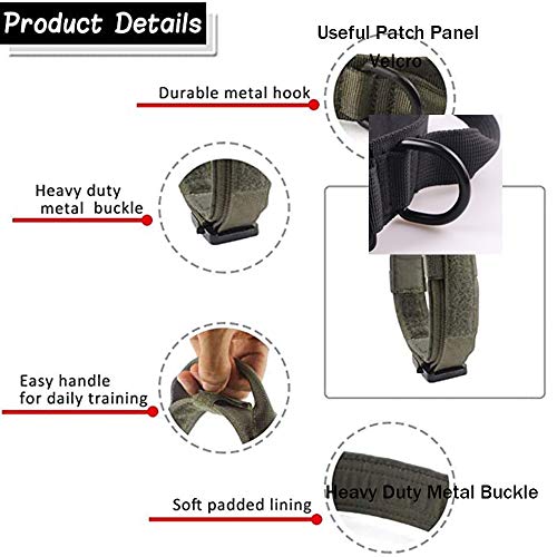 Tactical Dog Collar and Leash Set Adjustable Military Nylon Dog Collar with Control Handle and Heavy Duty Metal Buckle for Large Dogs（Green S - color: Green SET(collar+leash), size: Small (Pack of 1)