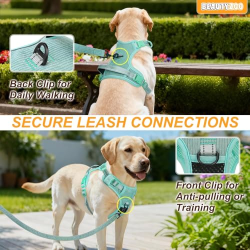 BEAUTYZOO No Pull Dog Harness, Adjustable Dog Harness and Leash Set -Easy Wearing with 3 Buckles/Control Handle,No Choke Soft Padded Reflective Pet Vest for Training Walking Hiking,Solid Aqua Blue M - color: Solid Aqua Blue, size: M: chest 16"-28"