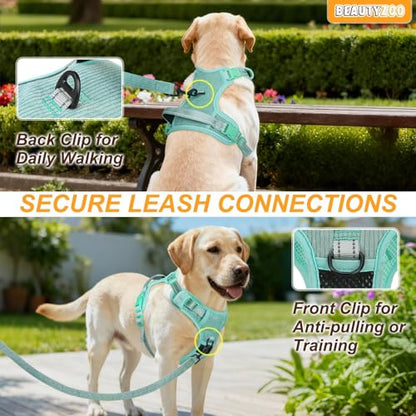 BEAUTYZOO No Pull Dog Harness, Adjustable Dog Harness and Leash Set -Easy Wearing with 3 Buckles/Control Handle,No Choke Soft Padded Reflective Pet Vest for Training Walking Hiking,Solid Aqua Blue M - color: Solid Aqua Blue, size: M: chest 16"-28"