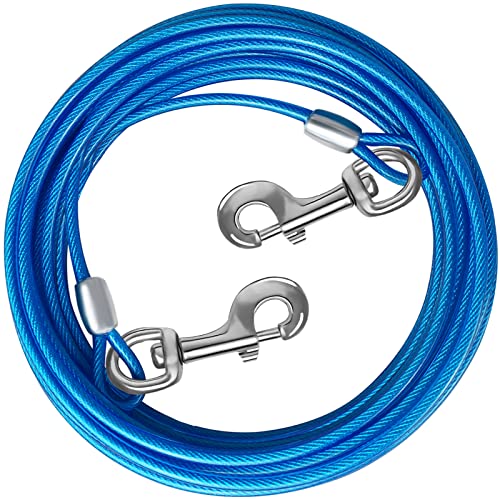 Dog Tie Out Cable 10/15/20/25/30/50 FT Dog Runner for Yard Steel Wire Dog Cable with Durable Superior Clips Blue Dog Chains for Outside Dog Lead for Large Dogs Up to 165 lbs - color: Blue, size: 10ft