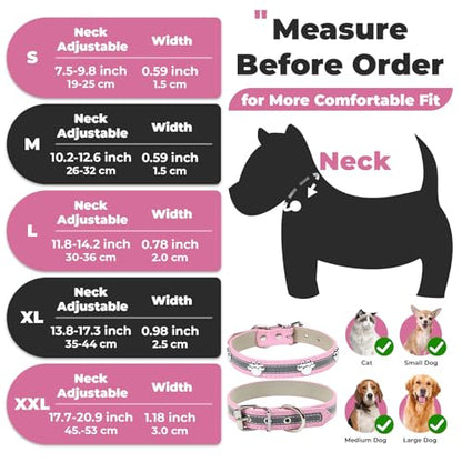 PETCARE Reflective Dog Collar with Cute Paw Rivet Studded Funny Soft PU Leather Adjustable Puppy Dog Collars for Small Medium Large Dogs Cats (Pink,Small) - color: Pink, size: S( Neck 7.48"-9.84")