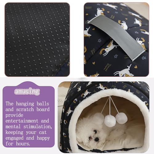 Cozy Cat Bed Cave, Cat Bed for Kittens and Small Pets, Kitten Bed Hideout House with Removable Mattress for Kittens (Pink, 18"×13"×13")