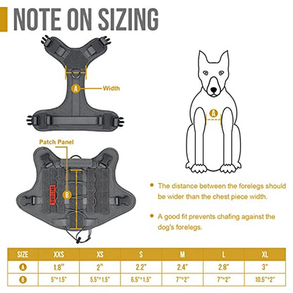OneTigris Tactical Dog Harness Vest,No-Pull Service Dog Vest with Hook & Loop Panels,Adjustable Dog Vest Harness for Walking Hiking Training(Grey,XXS) - color: Grey, size: XX-Small