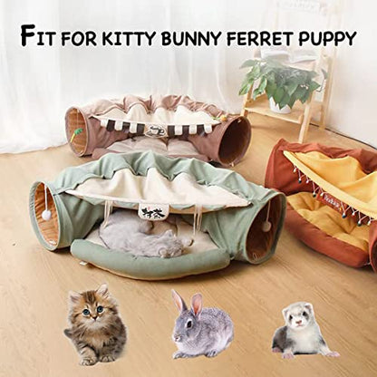 LEFTSTARER 2-in-1 Collapsible Cat Tunnel for Indoor Bed and Hideout - Pet Dog Rabbit Bunny Ferret Tunnel Tubes Toys with Removable Washable Mat, Tower Wheel Stuff - color: 1.Green