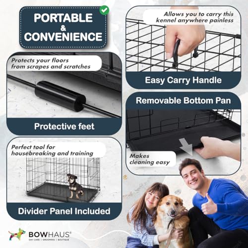 CAPHAUS Foldable Dog Crate Wire Metal Dog Kennel w/Divider Panel, Leak-Proof Pan & Protecting Feet, Single & Double Door, Small, Medium & Large Dog Crate Indoor Wire Dog Cage, 30” w/Easy-Flick Lock - size: 30.1"L x 18.5"W x 20.4"H