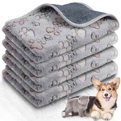 Panelee 4 Pcs Waterproof Dog Puppy Pee Pads Soft Cat Blankets Dog Sleep Mat Absorbent Pet Blanket Paw Pattern Whelping Warm Fleece Puppy Potty Training Pads Reusable (Gray,24 x 16 Inch) - color: Gray