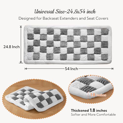 Dog Bed for Car Back Seat Soft Plush Backseat Pet Bed Mat Non-Slip Travel Pet Mat, Fuzzy Plaid Dog Seat Cover, Fit for Backseat Extenders and Trucks SUVs (Gray and White, 54" x 24.8") - color: Gray and White