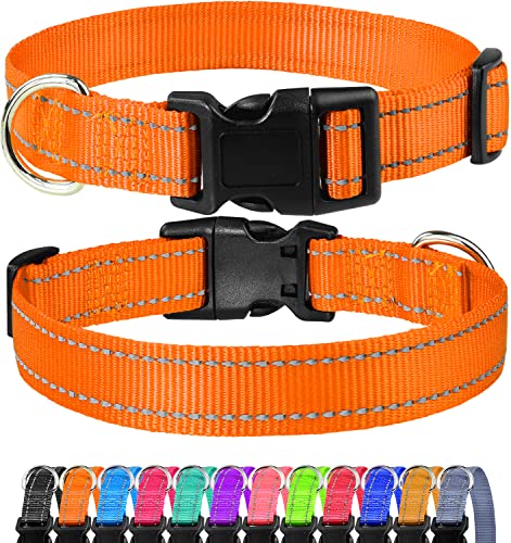 Reflective Dog Collar, Sturdy Nylon Collars for Puppy and Extra Small Girl and Boy Dogs, Adjustable Dog Collar with Quick Release Buckle,Orange,3/8" Width - color: Orange, size: X-Small (Pack of 1)