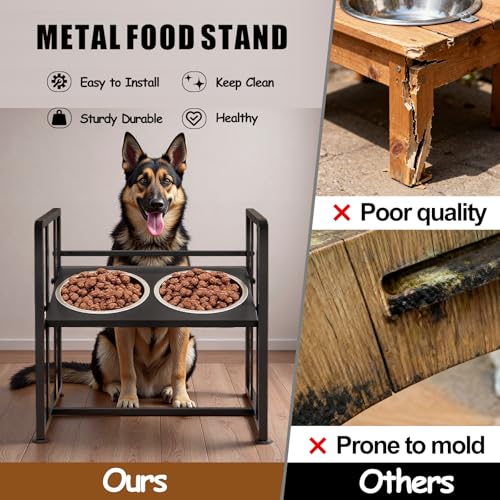 Elevated Dog Bowls 4 Height Adjustable Metal Pet Food Feeder Stand with 2 Stainless Steel Bowl Raised Dogs Feeding Station with Non-Slip Mats Black (Black, Without Feeding Mat) - color: Black, size: 17.91x11.02x17.05in