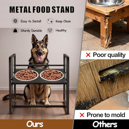 Elevated Dog Bowls 4 Height Adjustable Metal Pet Food Feeder Stand with 2 Stainless Steel Bowl Raised Dogs Feeding Station with Non-Slip Mats Black (Black, Without Feeding Mat) - color: Black, size: 17.91x11.02x17.05in